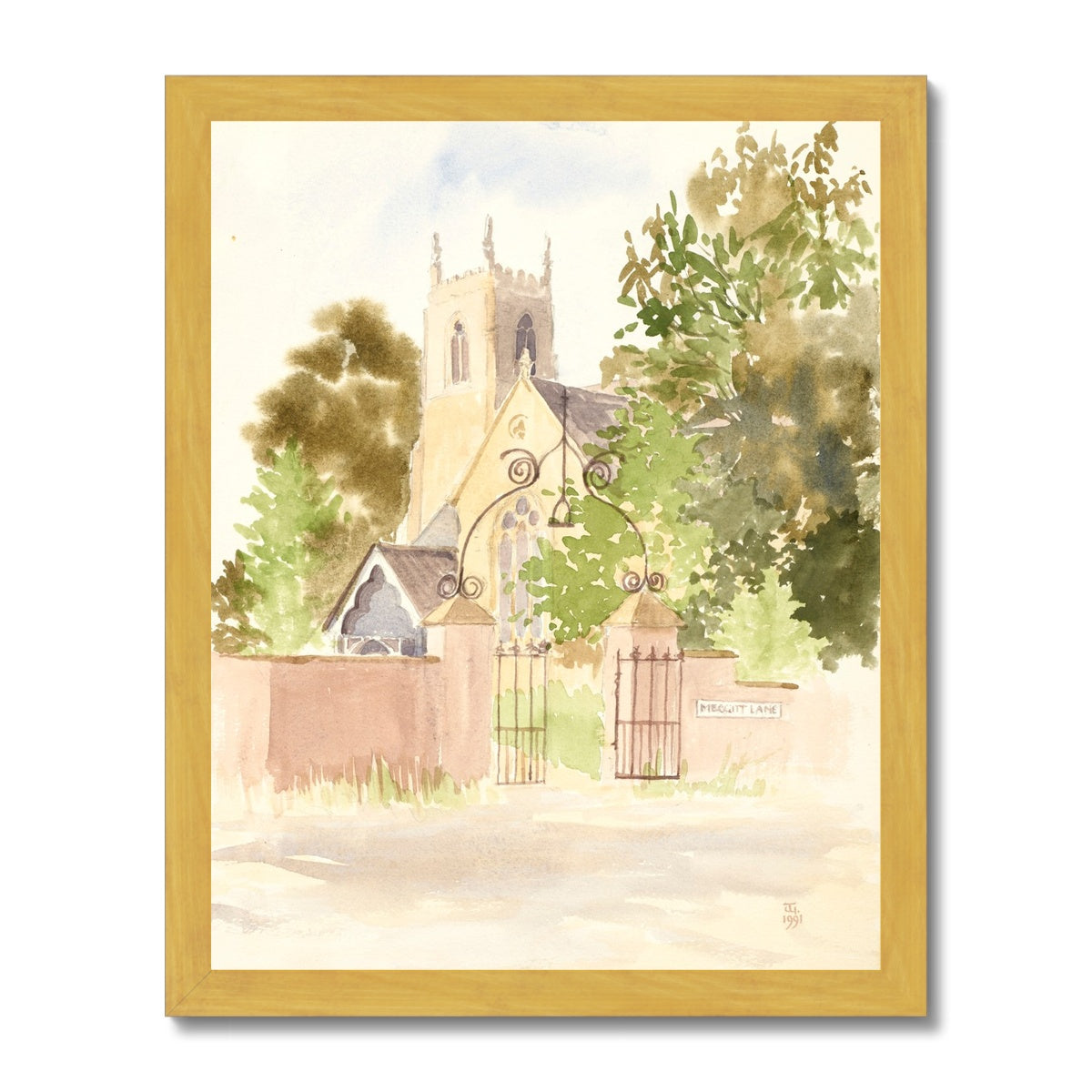 All Saints Church Winteringham from Meggitt Lane (1991) Antique Framed Print