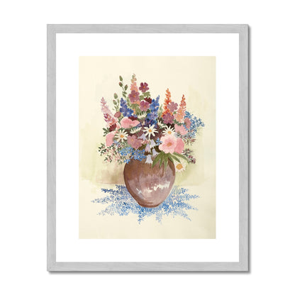 Floral Assortment In Vase Antique Framed & Mounted Print