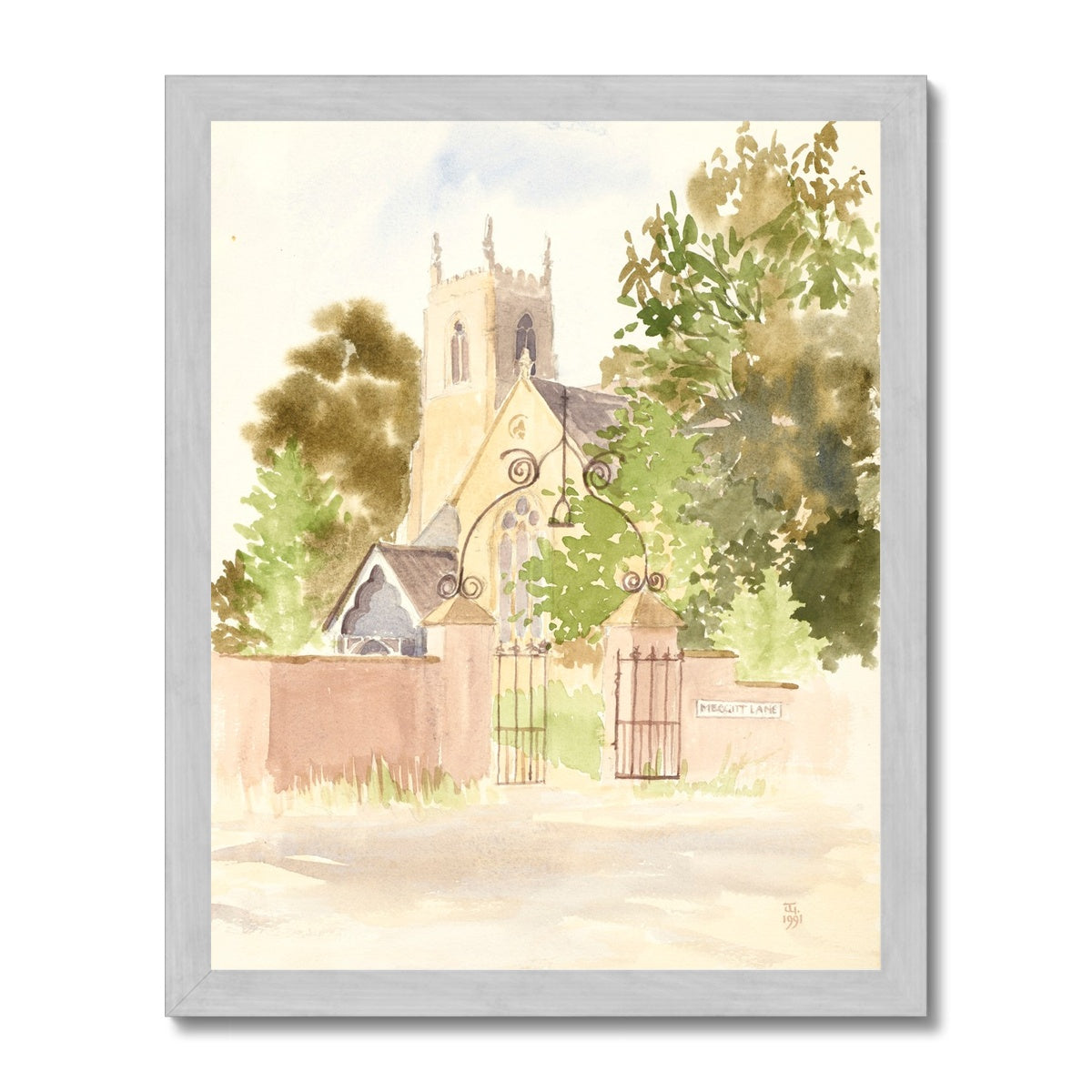 All Saints Church Winteringham from Meggitt Lane (1991) Antique Framed Print