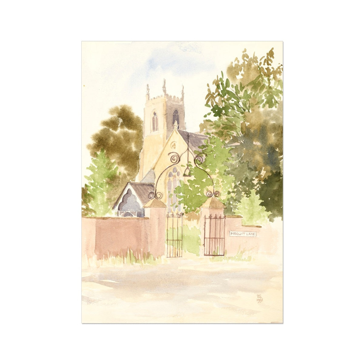 All Saints Church Winteringham from Meggitt Lane (1991) Rolled Canvas