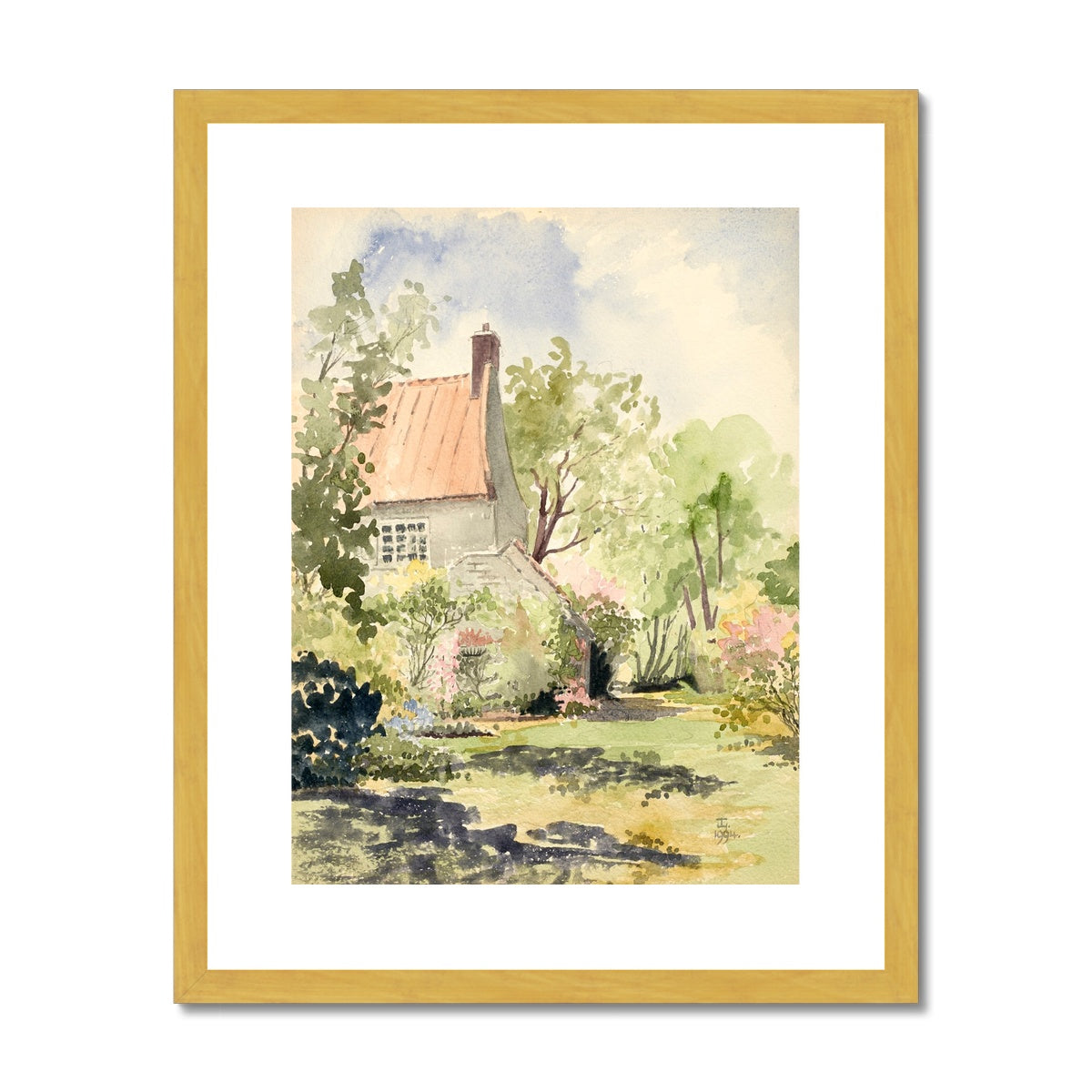 Spring Provence Cottage (1994) Antique Framed & Mounted Print