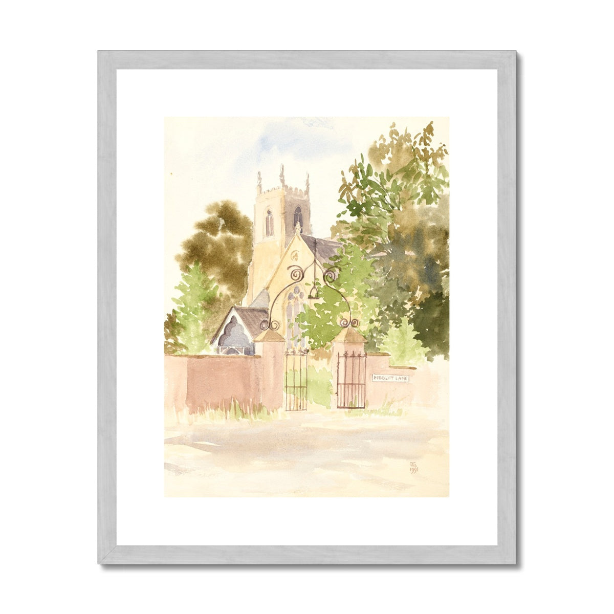 All Saints Church Winteringham from Meggitt Lane (1991) Antique Framed & Mounted Print