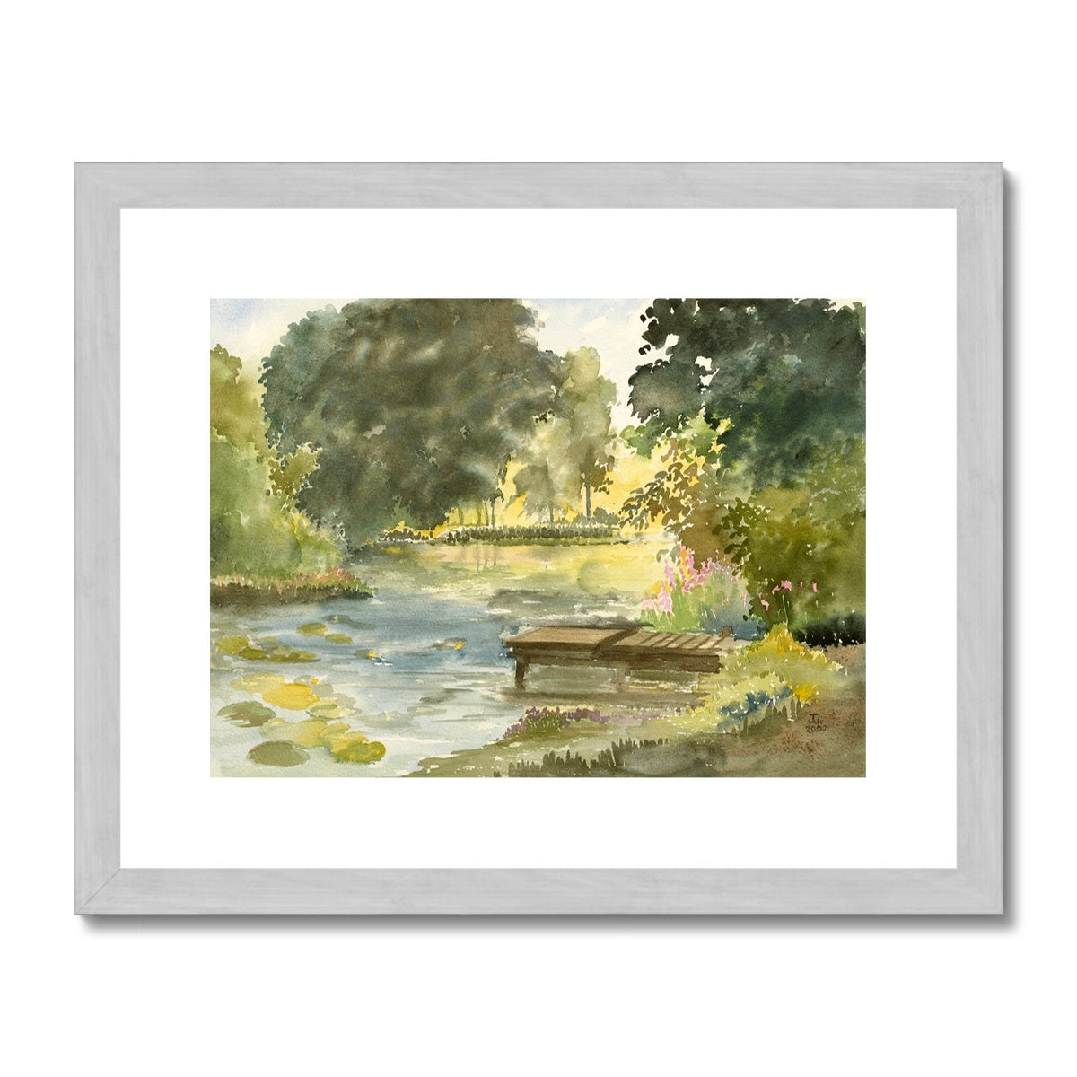 Jetty On Scawby Park Pond (2002) Antique Framed & Mounted Print